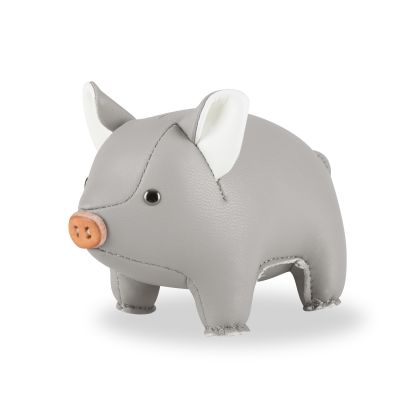 Briefbeschwerer Züny Schwein in Grau und Weiß. Dekorative Tierfigur als Buchstütze oder Türstopper.